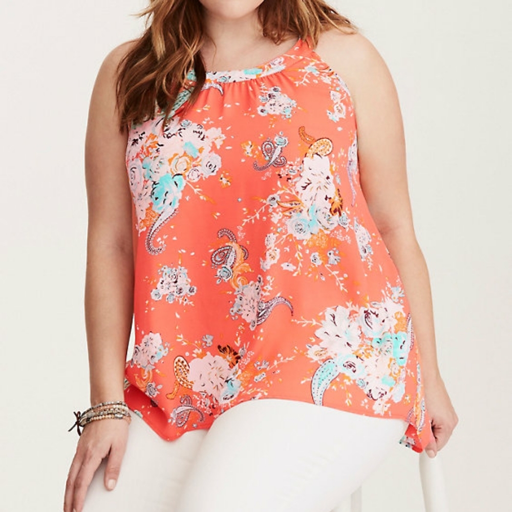 Floral Print Georgette High Low Tank Top